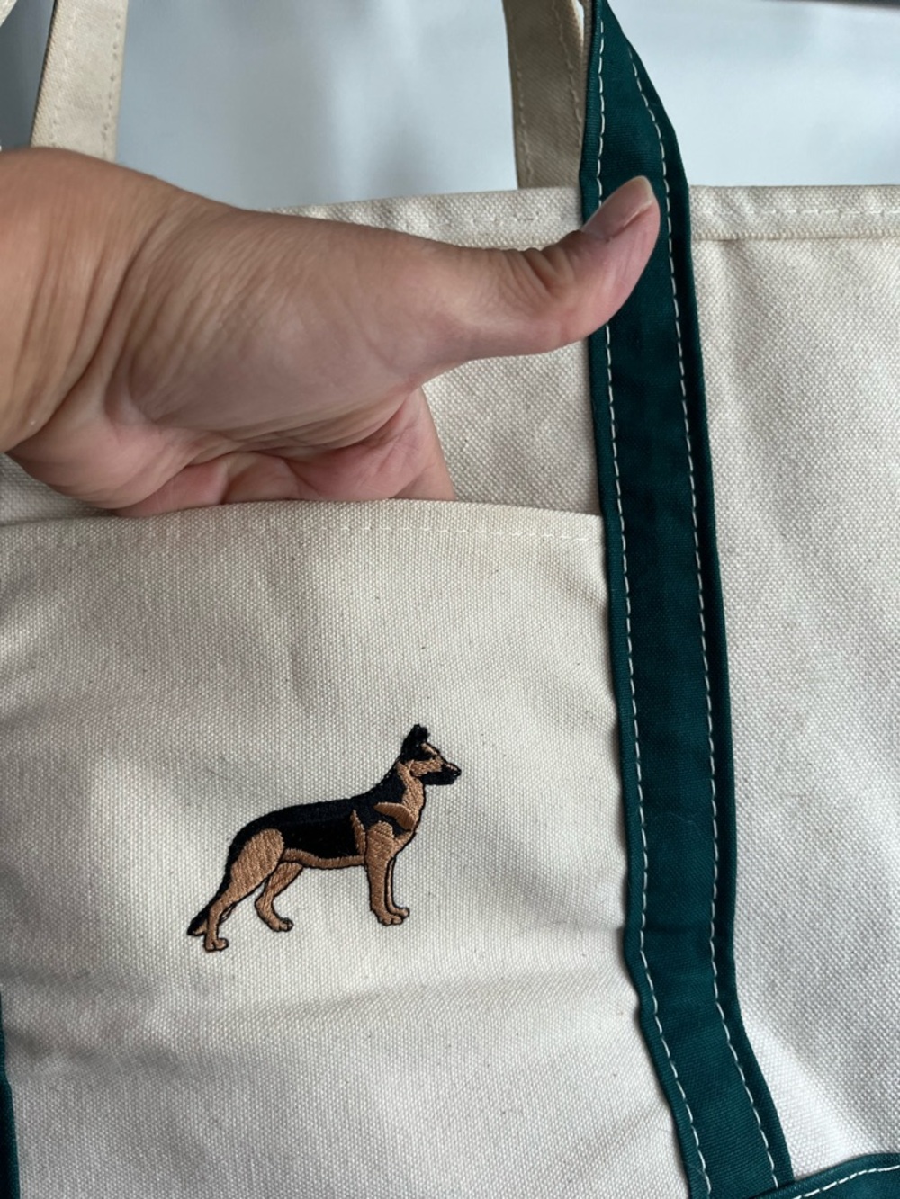 L.L. Bean Boat and Tote in Natural Canvas with German shepherd dog - Picture 2 of 10